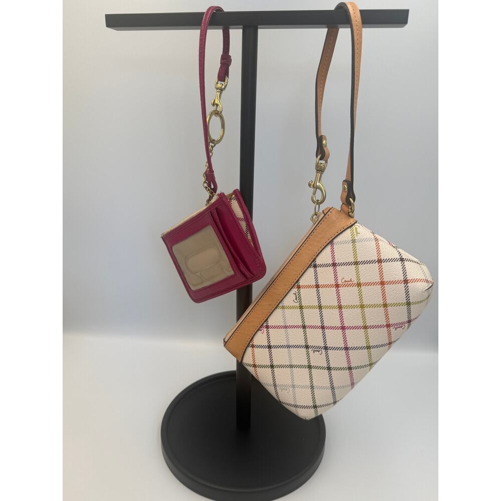 Coach Multicolor Plaid Wristlet & ID Card Holder Keychain Matching Set - Picture 2 of 10